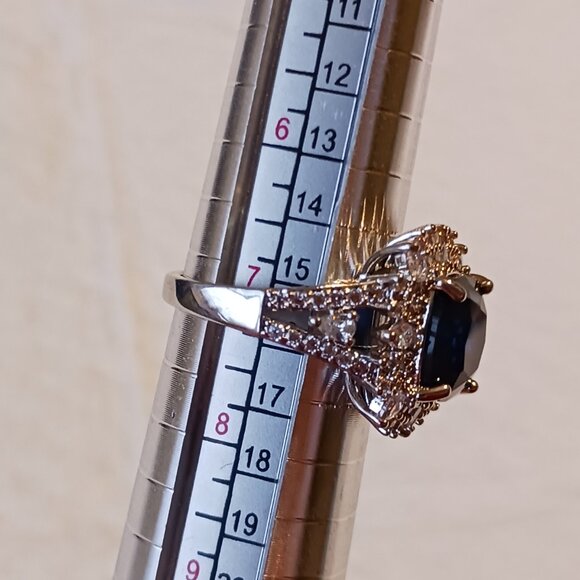 Silver Fashion Blue Tanzanite Halo Statement Ring Size 7 NWOT - Picture 9 of 13